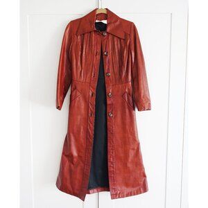 70s Vintage Cognac Brown Leather Trench Coat - Small / XSmall